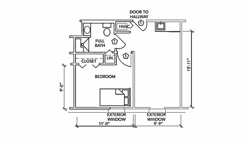 One Bedroom 332 sq. ft.